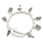 Wholesale metal Beaded Charm Bracelet Crosses Angel Wings Philippians D Card Rea