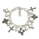 Wholesale chain Link Charm Bracelet Cross Charms Glass Crystal Charms D Extender