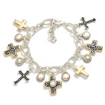 Wholesale chain Link Charm Bracelet Cross Charms Glass Crystal Charms D Extender