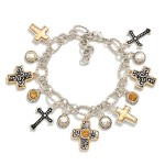 Wholesale chain Link Charm Bracelet Cross Charms Glass Crystal Charms D Extender