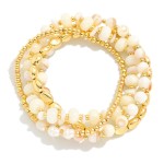 Wholesale set Four Beaded Bracelets Stone Metal Tones Pearls D