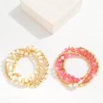 Wholesale set Four Beaded Bracelets Stone Metal Tones Pearls D