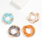 Wholesale set Three Glass Bead Stretch Bracelets Metal Tones D