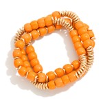 Wholesale set Three Glass Bead Stretch Bracelets Metal Tones D