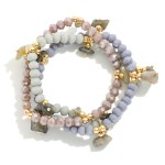 Wholesale set Three Beaded Stretch Bracelets Gold Tones Stone Charms D