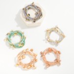 Wholesale set Three Beaded Stretch Bracelets Gold Tones Stone Charms D