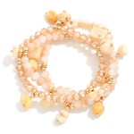 Wholesale set Three Beaded Stretch Bracelets Gold Tones Stone Charms D