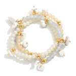 Wholesale set Three Beaded Stretch Bracelets Gold Tones Stone Charms D