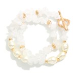 Wholesale set Two Stone Beaded Stretch Bracelets Metal Tones Pearls D