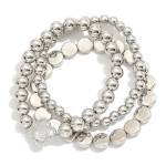 Wholesale set Three Metal Beaded Stretch Bracelets Glass Crystal Clover D