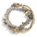 Wholesale set Three Beaded Stretch Bracelets Metal Tones Faceted Beads Stones D