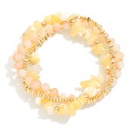 Wholesale set Three Beaded Stretch Bracelets Metal Tones Faceted Beads Stones D