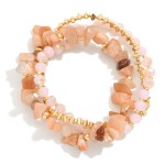 Wholesale set Three Beaded Stretch Bracelets Metal Tones Faceted Beads Stones D