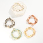 Wholesale set Three Beaded Stretch Bracelets Metal Tones Faceted Beads Stones D