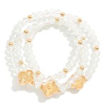 Wholesale set Three Beaded Stretch Bracelets Metal Tones Faceted Beads Clover D