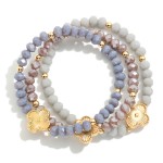 Wholesale set Three Beaded Stretch Bracelets Metal Tones Faceted Beads Clover D