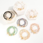 Wholesale set Three Beaded Stretch Bracelets Metal Tones Faceted Beads Clover D