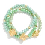 Wholesale set Three Beaded Stretch Bracelets Metal Tones Faceted Beads Clover D