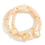 Wholesale set Three Beaded Stretch Bracelets Metal Tones Faceted Beads Clover D