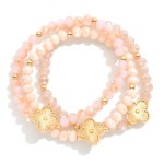 Wholesale set Three Beaded Stretch Bracelets Metal Tones Faceted Beads Clover D