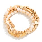 Wholesale set Four Beaded Stretch Bracelets Stone Beads Faceted Beads Metal D