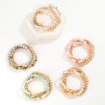 Wholesale set Four Beaded Stretch Bracelets Stone Beads Faceted Beads Metal D