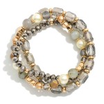 Wholesale set Three Beaded Stretch Bracelets Metal Tones Pearls Iridescent Beads