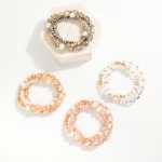 Wholesale set Three Beaded Stretch Bracelets Metal Tones Pearls Iridescent Beads