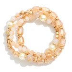 Wholesale set Three Beaded Stretch Bracelets Metal Tones Pearls Iridescent Beads