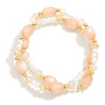 Wholesale set Two Beaded Stretch Bracelet Metal Beads Pearls Faceted Beads Glass