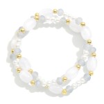 Wholesale set Two Beaded Stretch Bracelet Metal Beads Pearls Faceted Beads Glass