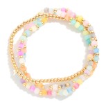Wholesale set Three Beaded Bracelets Metal Tones Faceted Beads D