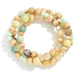 Wholesale set Three Stone Beaded Stretch Bracelet Metal Beads D