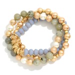 Wholesale set Three Beaded Stretch Bracelets Metal Tones Glass Beads Rings D