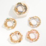 Wholesale set Three Beaded Stretch Bracelets Metal Tones Glass Beads Rings D