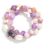 Wholesale cracked Glass Beaded Stretch Bracelet Metal Tones Pearls Shell D
