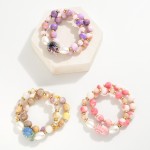 Wholesale cracked Glass Beaded Stretch Bracelet Metal Tones Pearls Shell D