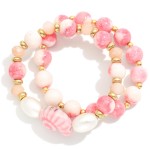 Wholesale cracked Glass Beaded Stretch Bracelet Metal Tones Pearls Shell D