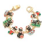 Wholesale linked Enamel Christmas Cats Chain Link Bracelet D