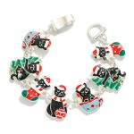 Wholesale linked Enamel Christmas Cats Chain Link Bracelet D