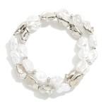 Wholesale two Baroque Pearl Beaded Stretch Bracelets Metal Tones D