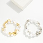 Wholesale two Baroque Pearl Beaded Stretch Bracelets Metal Tones D