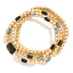 Wholesale set Four Metal Beaded Stretch Bracelets Glass Crystal Beads D