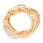 Wholesale set Four Metal Beaded Stretch Bracelets Glass Crystal Beads D