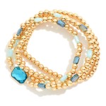 Wholesale set Four Metal Beaded Stretch Bracelets Glass Crystal Beads D