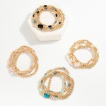 Wholesale set Four Metal Beaded Stretch Bracelets Glass Crystal Beads D