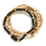Wholesale set Five Beaded Stretch Bracelets Metal Tones Faceted Beads Glass Crys