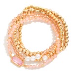 Wholesale set Five Beaded Stretch Bracelets Metal Tones Faceted Beads Glass Crys