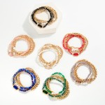 Wholesale set Five Beaded Stretch Bracelets Metal Tones Faceted Beads Glass Crys