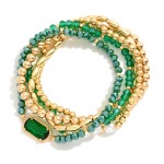 Wholesale set Five Beaded Stretch Bracelets Metal Tones Faceted Beads Glass Crys